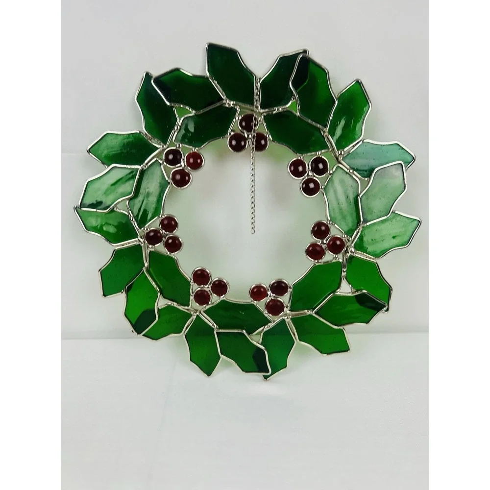Stained Glass Christmas Holly Berry Wreath 10